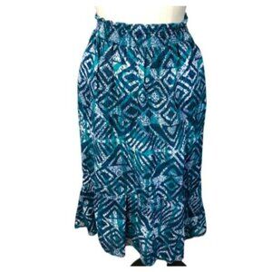 2/$30 Cato Skirt High Low Blue Womens Small Lined Geometric Print Pockets Elasti